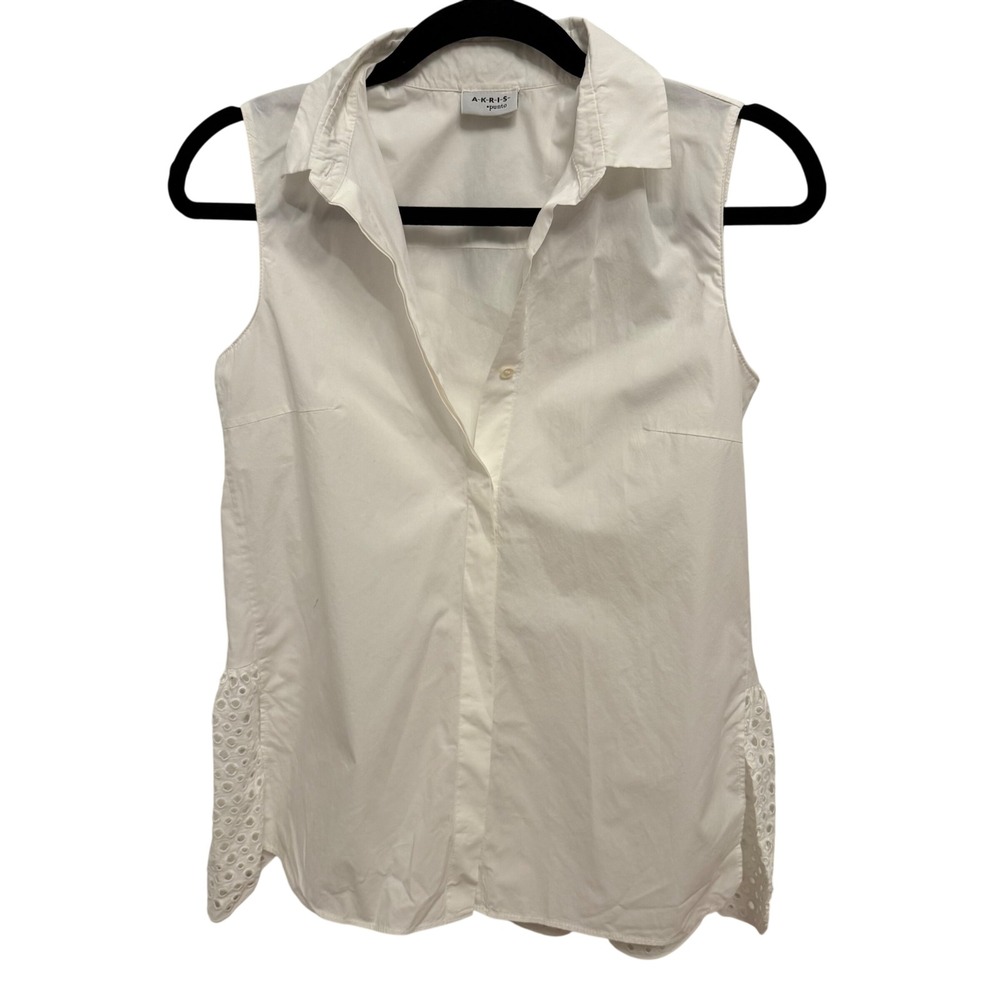 Akris Punto Arcadia White Sleeveless Cotton Eyelet Trim Blouse Top 32 US‎ 2